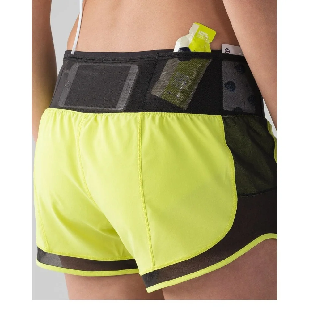 Lululemon Mind Over Miles Short Women Size 6 Neon Yellow Black Excellent